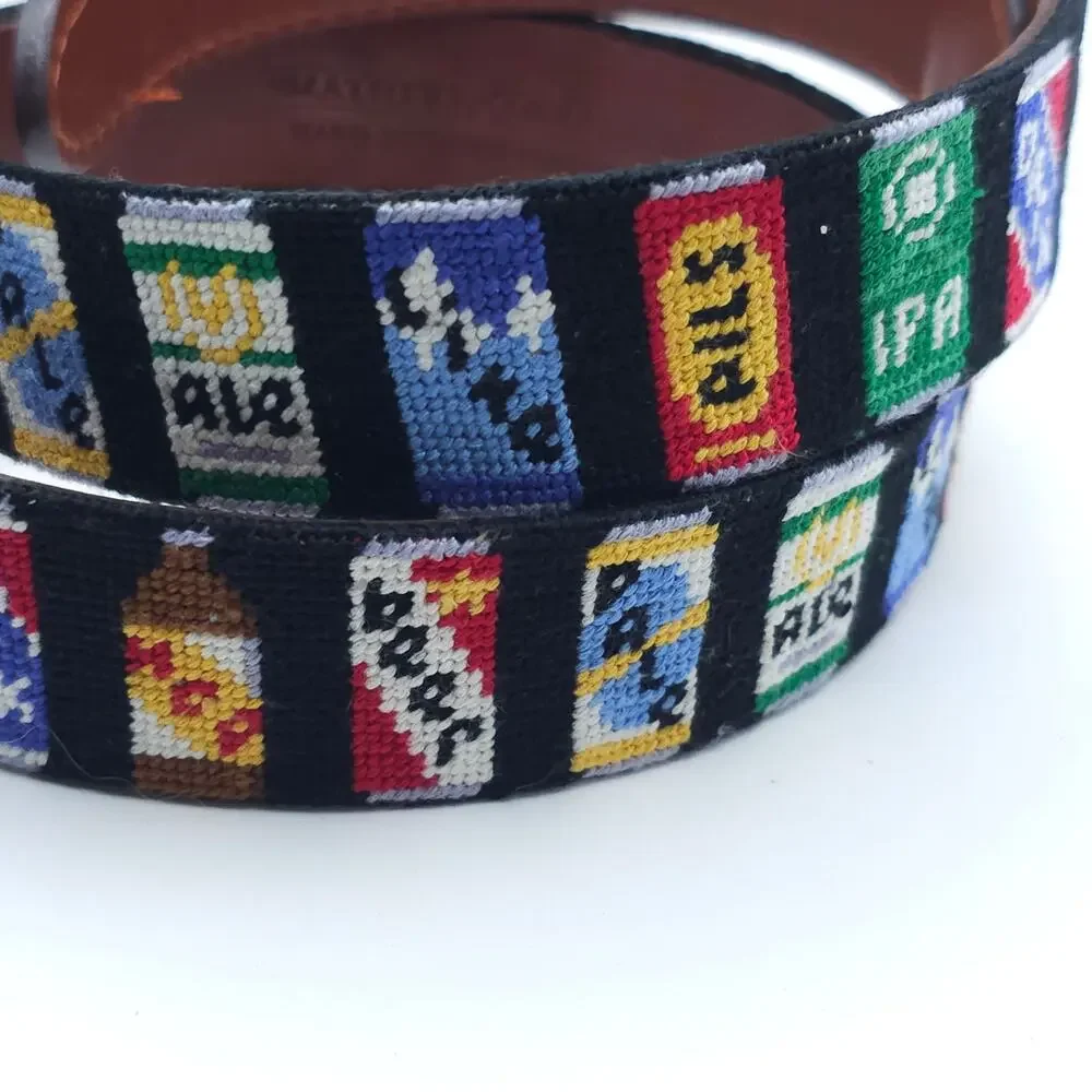 NEW Smathers & Branson Beer Cans Hand Stitched Needlepoint Belt Men Size 34